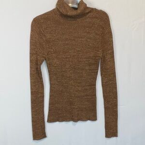 Metro 7 Large Knit Turtleneck Brown Metallic with gold threads